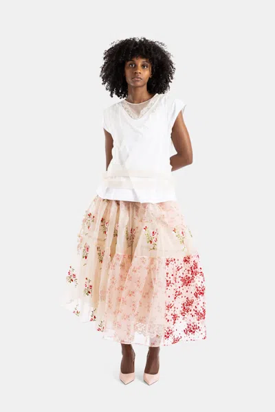 Simone Rocha Pearl-embellished Lace Overlay T-shirt In Neutral