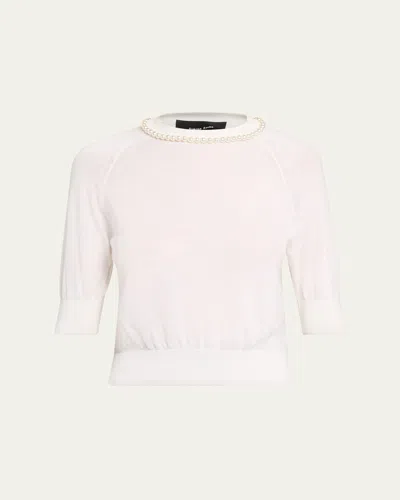 Simone Rocha Pearly Embellished Merino Wool Short-sleeve Sweater In Ivory/pear