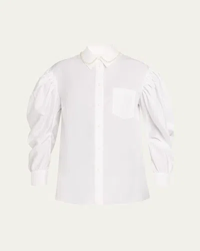 Simone Rocha Pearly-collar Draped-sleeve Cotton Button-down Shirt In White