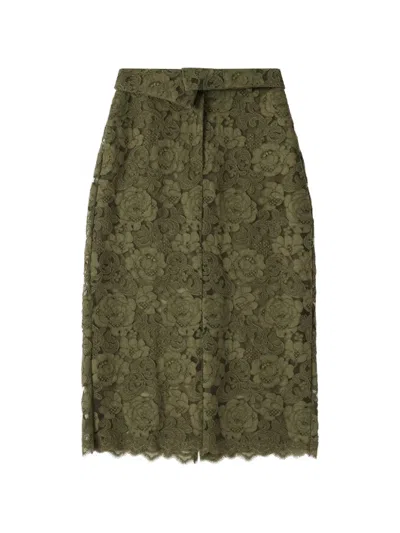 Simone Rocha Peeling Floral-lace Midi Skirt In Green