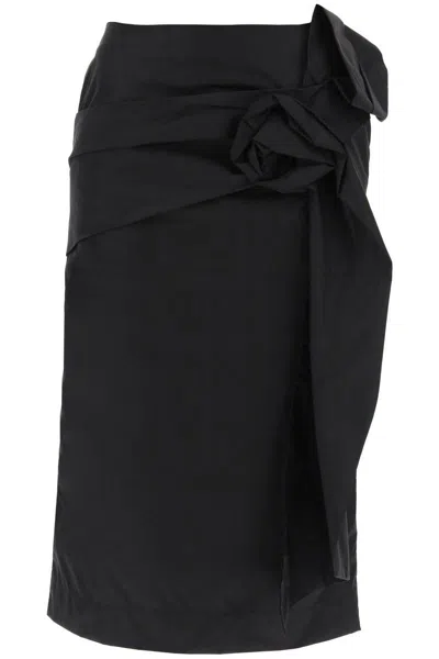 Simone Rocha Pressed Rose-applique Midi Pencil Skirt In Black