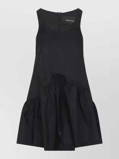 Simone Rocha Peplum Mini Dress Ruffled Hem Scoop Neckline In Black