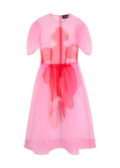 Simone Rocha Petal Sheer-satin Organza Midi Dress In Pink