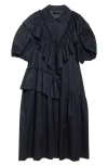 Simone Rocha Petal Sleeve Ruffle Voile Midi Dress In Black