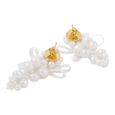 Simone Rocha Petite Bow Detail Cluster Earrings In White