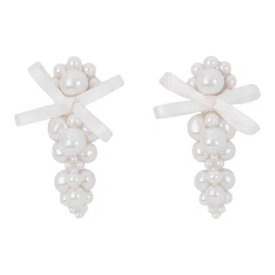 Simone Rocha Petite Bow Detail Cluster Earrings In White