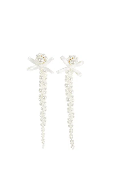 Simone Rocha Petite Bow Detail Drip Earrings In Neutral