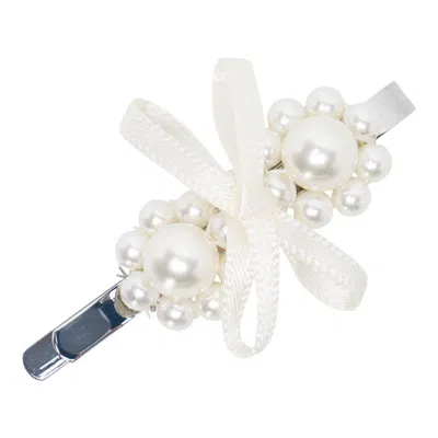 Simone Rocha Petite Bow Detail Mini Flower Hair Pin In White