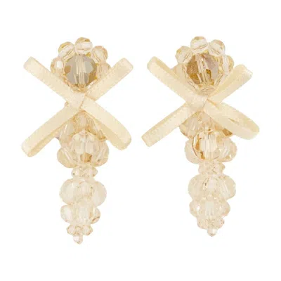 Simone Rocha Petite Bow Earrings - Crystal - Yellow In Neutral