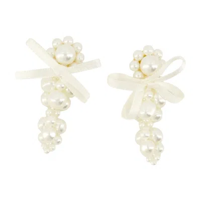 Simone Rocha Petite Bow Earrings - Synthetic - White In Neutral