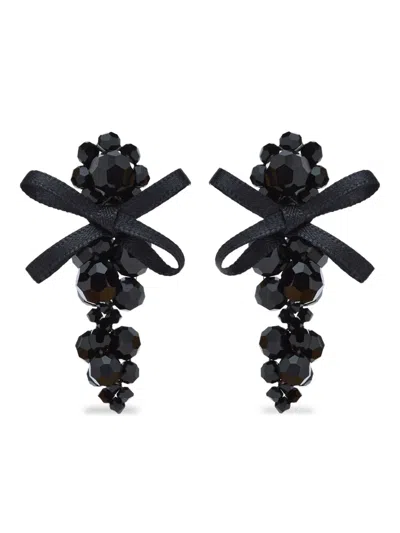 Simone Rocha Petite Bow Detail Cluster Earrings In Black