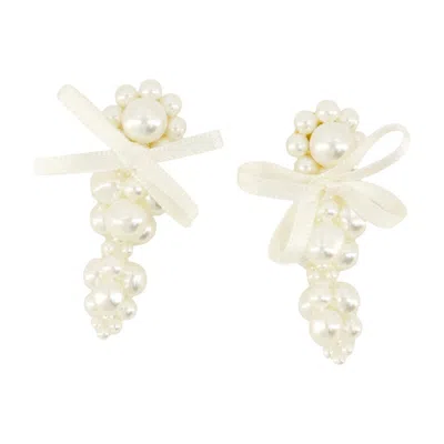 Simone Rocha Petite Bow Faux Pearl-embellished Earrings In Burgundy