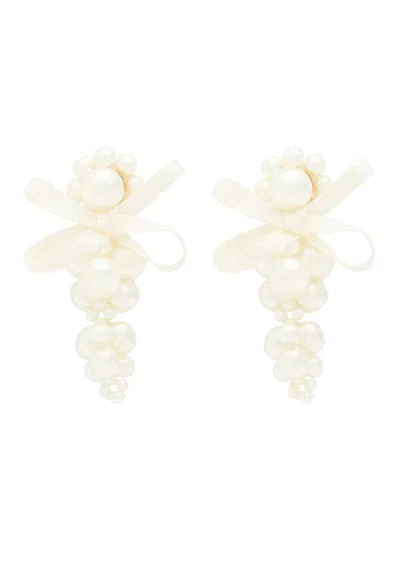 Simone Rocha Petite Bow Faux Pearl-embellished Earrings In White