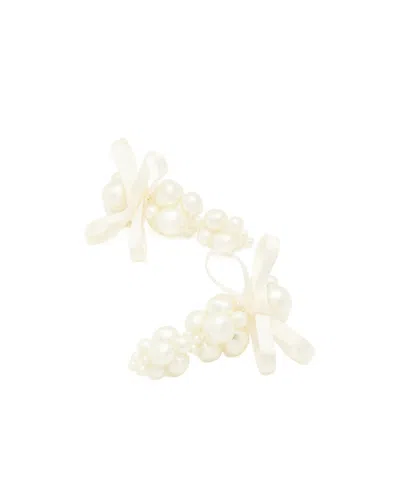 Simone Rocha Petite Bow Faux Pearl-embellished Earrings In White