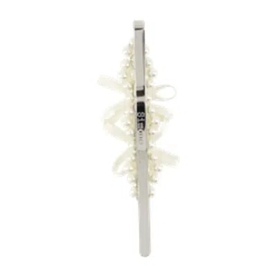 Simone Rocha Petite Bow Pearl Hair Clip In Neutral