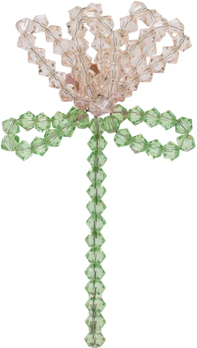 Simone Rocha Pink & Green Cluster Crystal Flower Single Ear Cuff In Nude/mint