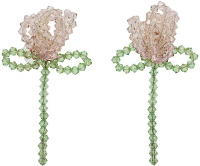 SIMONE ROCHA PINK & GREEN CLUSTER FLOWER EARRINGS