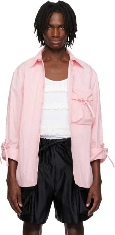 Simone Rocha Pink Bow Detail Workwear Shirt In Rose