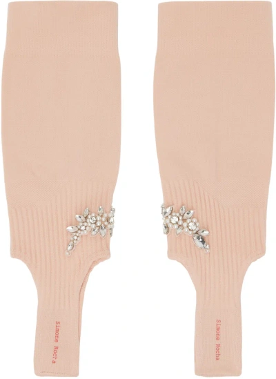 Simone Rocha Pink Cluster Flower Stirrup Socks In Rose/pearl/crystal