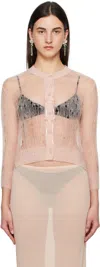 Simone Rocha Pink Cropped Long Sleeve Cardigan In Powder Pink/powder P