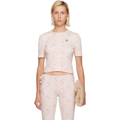 Simone Rocha Pink Cropped Pointelle T-shirt In Neutral