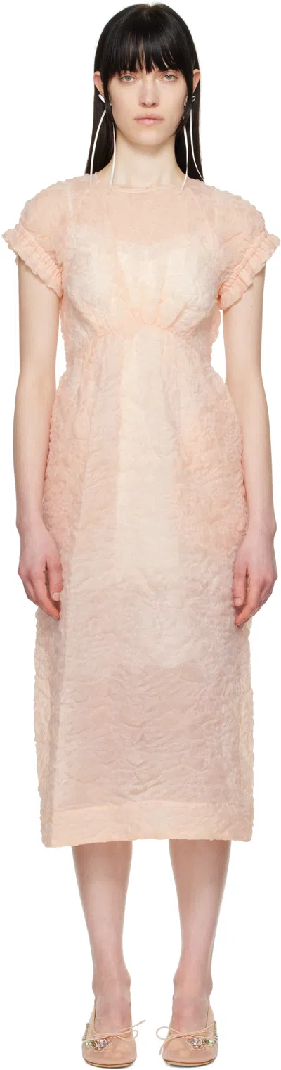 Simone Rocha Pink Elasticated Gathered Sleeve Tulip Midi Dress In Peach