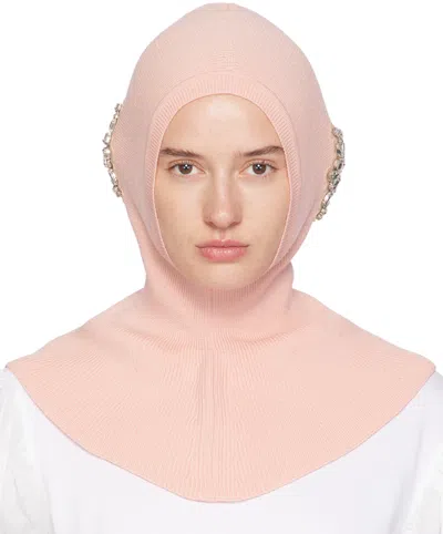 Simone Rocha Pink Embellished Pointed Balaclava In Pale Pink/clear