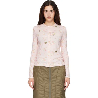 Simone Rocha Pink Embellished Pointelle Cardigan