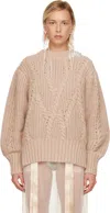 Simone Rocha Pink Embellished Puff Sleeve Chunky Knit Sweater In Neutral