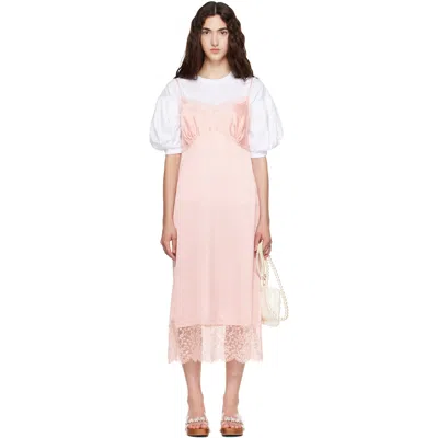 Simone Rocha Lace-trimmed Crepe De Chine Midi Dress In Pink