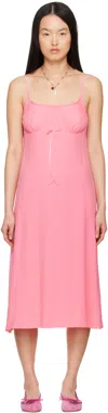 Simone Rocha Pink Negligee Bow Slip Midi Dress In Bright Pink
