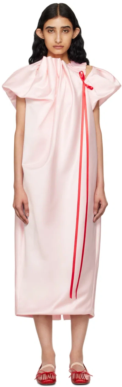 Simone Rocha Pink Pleated Midi Dress In Pink/red
