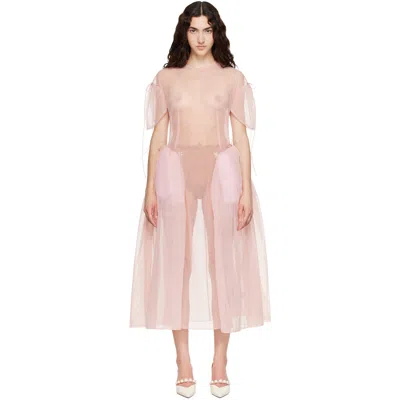 Simone Rocha Womens Puff-sleeve Cord-hip Woven Midi Dress Soft Pink Pink