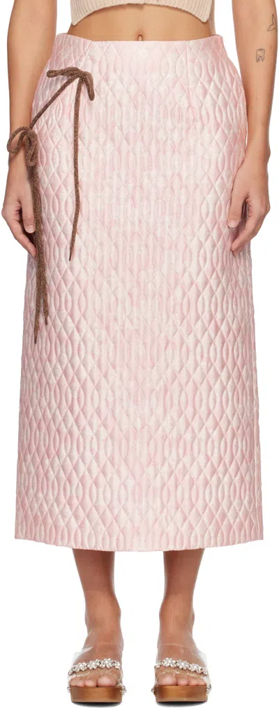 Simone Rocha Pink Quilted Offset Pencil Midi Skirt In Multi