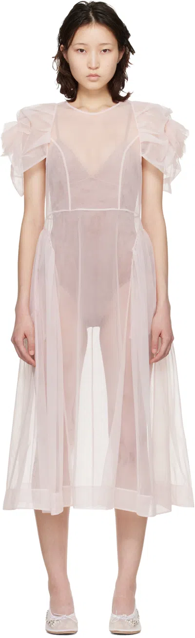 Simone Rocha Pink Rose Puff Sleeve Hip Midi Dress