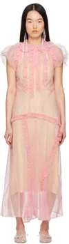 Simone Rocha Pink Ruffle Frill Multi-seam Maxi Dress In Pink