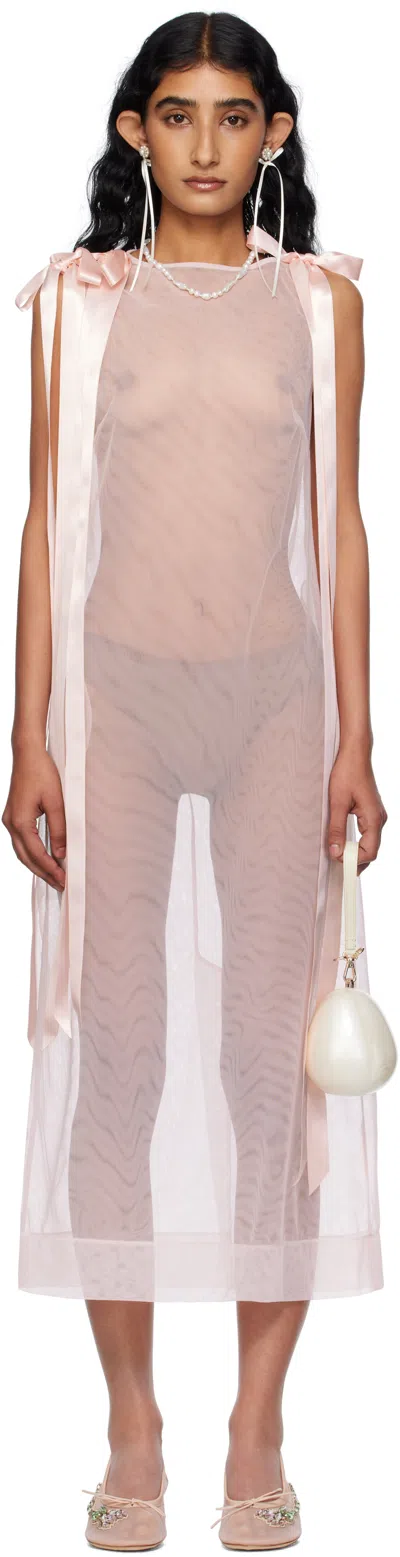 Simone Rocha Pink Sheer Bow Ribbon Tail Midi Dress