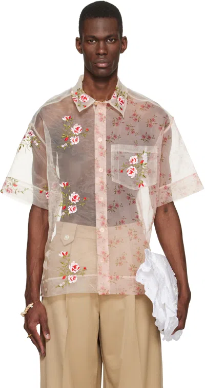 Simone Rocha Pink Sheer Patchwork Boxy Shirt In Brown