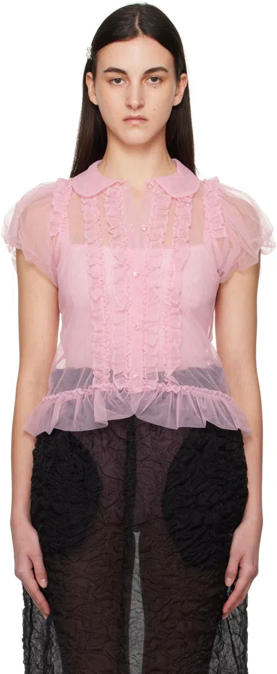 Simone Rocha Pink Sheer Puff Sleeve Multi Ruffle Frill Shirt