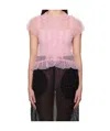 Simone Rocha Pink Sheer Puff Sleeve Multi Ruffle Frill Shirt In Pink