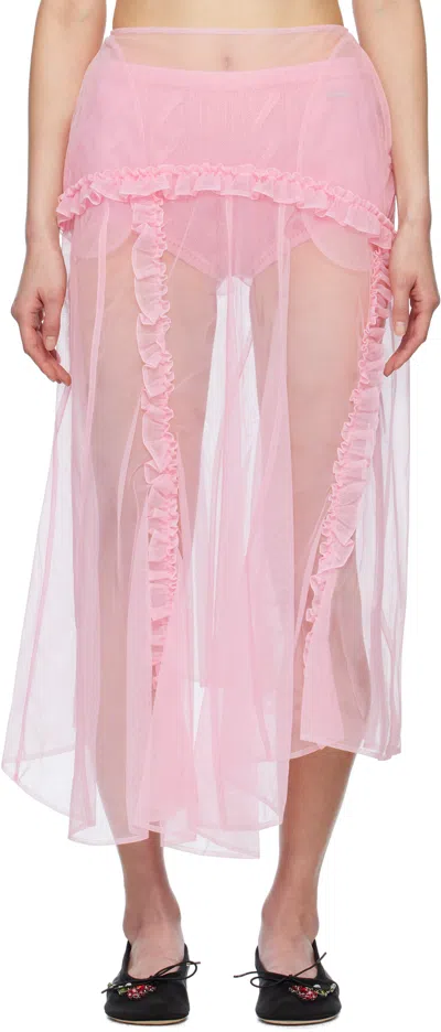 Simone Rocha Pink Sheer Ruffle Frill Multi Seam Midi Skirt
