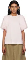 Simone Rocha Pink Tulle Overlay Puff Sleeve T-shirt In Pink