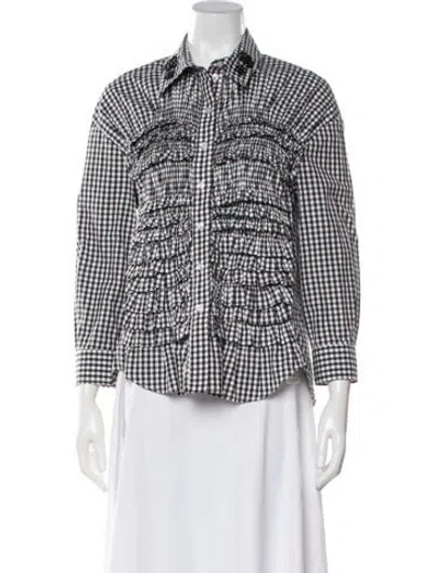 Pre-owned Simone Rocha Plaid Print Long Sleeve Blouse In Black/white