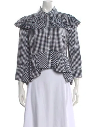 Pre-owned Simone Rocha Plaid Print Long Sleeve Blouse In White