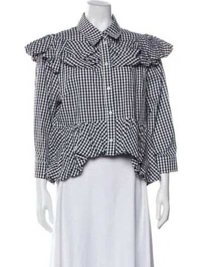 Pre-owned Simone Rocha Plaid Print Three-quarter Sleeve Button-up Top In Neutral