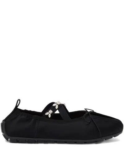 Simone Rocha Pleated Crystal-embellished Ballet Flats In Black