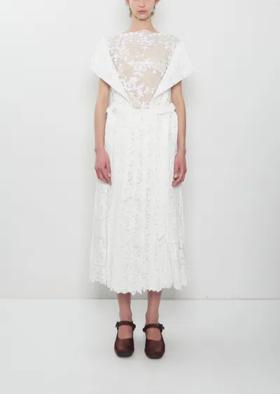 Simone Rocha Embellished Pleated Lace Midi Dress In White