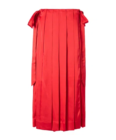 Simone Rocha Pleated Sheer Satin Midi Skirt In Red