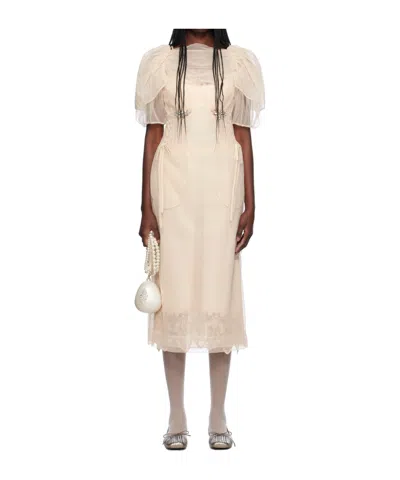 Simone Rocha Pleated Short-sleeved Dress In Nude