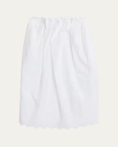 Simone Rocha Pleated Waist Eyelet Embroidered Midi Pencil Skirt In White
